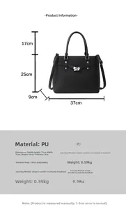 Detailmaße der schwarzen Tasche mit Litschi-Muster und verstellbarem Schultergurt