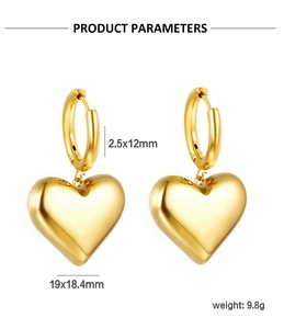 Spécifications détaillées des dimensions des boucles d'oreilles cœur en acier doré