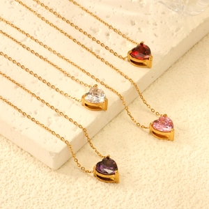 Collana Con Ciondolo A Cuore Placcato Oro Acciaio Inossidabile Zirconia Cubica Elegante Gioielli Da Donna