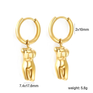 Artistic golden female torso earrings with 2x10mm hoop and detailed body pendant