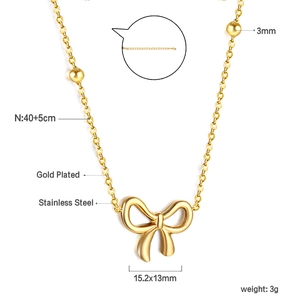 Dimensioni della collana con fiocco dorato con perline da 3mm e catena in acciaio inox