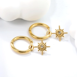 Elegant gold-plated stainless steel starburst hoop earrings with sparkling zircon