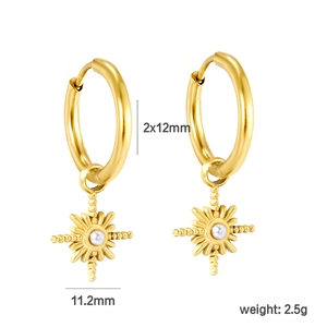 Exquisite gold-plated stainless steel star earrings with white pearl centers for women