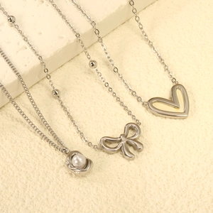 Collana Minimalista In Acciaio Inossidabile Con Pendenti Cuore Fiocco E Perla Artificial Gioielli Eleganti Placcati Oro Argento