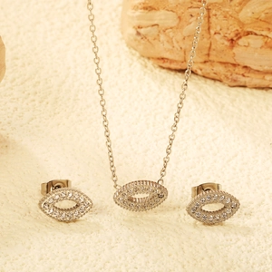 Silver stainless steel evil eye jewelry set with marquise zircon necklace and earrings