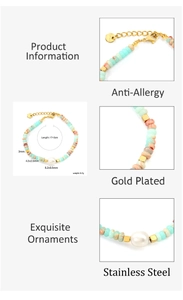 Detail of beaded stainless steel bracelet with dimensions and gold-plated finish