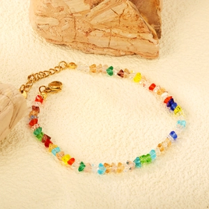 Colorful faceted crystal bead bracelet with gold lobster clasp and adjustable chain link