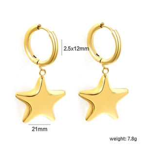 Orecchini a cerchio in acciaio dorato con ciondolo a stella 21mm da 7,8g