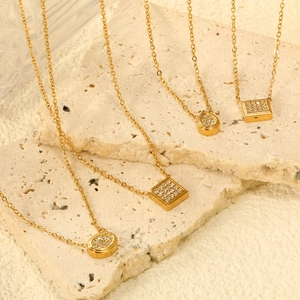 Geometric Pendant Necklace Stainless Steel Pave Zircon Waterdrop Oval Square Rectangle Minimalist Luxury Jewelry Women