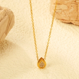 Minimalist stainless steel teardrop necklace with shimmering micro-pave crystal inlay