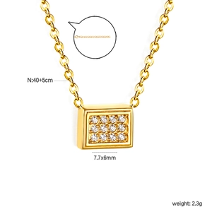 French minimalist stainless steel necklace with sparkling crystal rectangular pendant