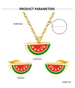 Detailed view of watermelon jewelry set with dimensions and product specifications