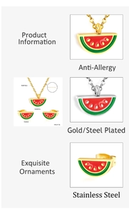 Detailed size guide for cute watermelon enamel necklace and stud earrings set