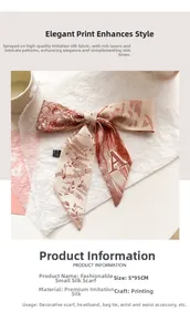 Détail d'un foulard en soie avec lettre A, motif floral beige et marron, taille 5x95CM