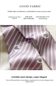 Close-up of silk scarf fabric showing purple striped patterns and fine inner seam detail