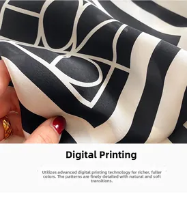 Detail of striped silk square scarf showing soft texture and digital floral print