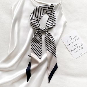 Skinny Long Scarf Satin-Like Polyester Striped Geometric Pattern Fashion Neck Tie Hair Band Bag Accessory Women