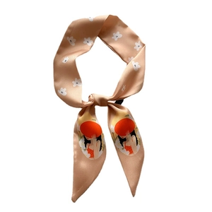 Foulard sottile in seta con stampa a margherite e illustrazione vintage francese