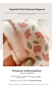 Close-up of premium twill silk scarf with heart print showing texture and 5x90CM size
