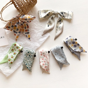 Long Narrow Scarf Faux Satin Printing Headband For Handbags Hair Neck Accessory Elegant Floral Fruit Pattern Women