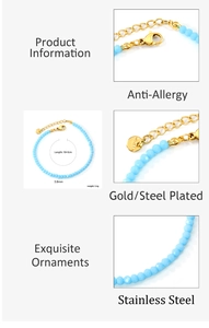 Détails du bracelet en acier inoxydable doré avec perles bleu clair de 3,6 mm