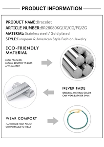 Détail de perles de cristal bleu sarcelle facettées sur un bracelet en acier inoxydable doré