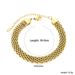 Bracciale in rete di acciaio inossidabile dorato con dettagli di lunghezza 18+3cm e chiusura