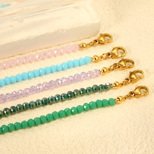 Bracelet En Perles Acier Inoxydable Pour Femmes Perles De Verre Facettées Colorées Bijoux Plaqué Or Chaîne Extension Réglable