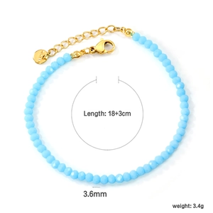 Bracelet de perles de cristal bleu avec fermoir doré en acier inoxydable, 18+3cm de long