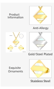 Détails du coffret bijoux avec collier et boucles d'oreilles carrés en nacre blanche