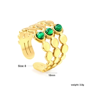 Bague multicouche en acier inoxydable doré 18 carats avec pierres de malachite