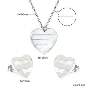 Ensemble de bijoux cœur en acier inoxydable avec collier et boucles d'oreilles en nacre