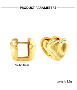 Detail of 18K gold plated heart earrings with wave texture and 15.4x14mm size mark