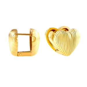 18K gold-plated stainless steel heart hoop earrings with textured ribbed surface