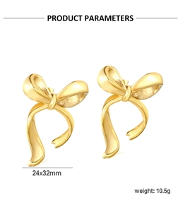 Détail des boucles d'oreilles nœud en acier inoxydable plaqué or 18k avec dimensions
