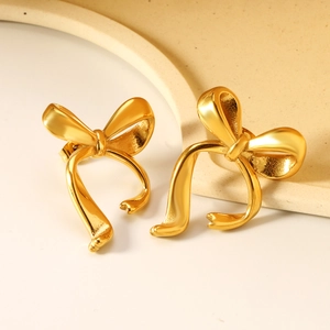 Boucles D'Oreilles Puces Nœud Plaqué Or 18K Acier Inoxydable Bijoux De Mode Pour Femmes