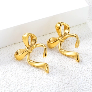 Élégantes boucles d'oreilles nœud dorées en acier inoxydable poli pour femme