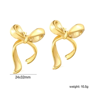 Boucles d'oreilles nœud papillon en acier inoxydable plaqué or 18 carats avec poli brillant