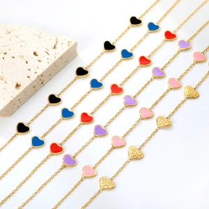 Bracciale Con Ciondoli A Cuore In Acciaio Inossidabile Placcato Oro Smalto Goccia Cuore Catena Regolabile Gioielli Moda Donna