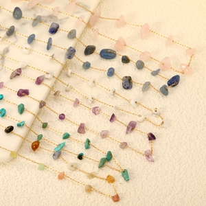 Bohemian Stainless Steel Chip Stone Necklace For Women Gold Plated Natural Amethyst Rose Quartz Turquoise Jewelry Gift