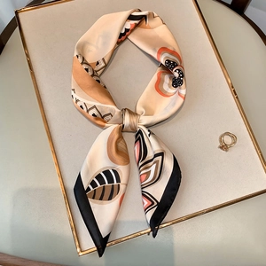 Printed Imitation Satin Square Scarf Floral Geometric Decorative Neckerchief Elegant Retro Hair Band Headscarf For Women