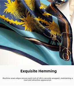Close-up of high-quality machine-stitched edges on a colorful printed silk scarf