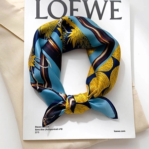 Women Fashion Mulberry Silk Square Scarf Elegant Floral Striped Print Hair Band Bag Accessory Neck Scarf Small Shawl