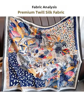 Detailed view of the premium twill silk fabric and multi-color abstract floral pattern
