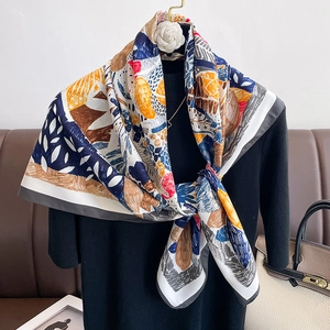 Artistic floral print silk scarf with abstract patterns for women, elegant french style