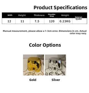 Detailed dimension chart for metal crossbody bag with specific width height and strap length