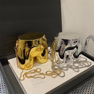 Unique gold and silver butt-shaped hard shell crossbody bags with snake chain straps
