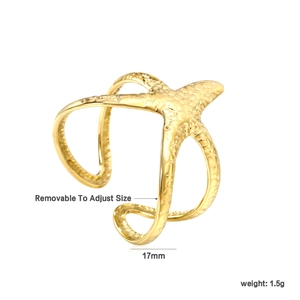 Anello a stella marina regolabile in oro 18k con texture dettagliata, diametro 17mm