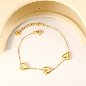 Heart Charm Bracelet Stainless Steel 18K Gold Plated Adjustable Chain Minimalist Elegant Jewelry Gift For Women