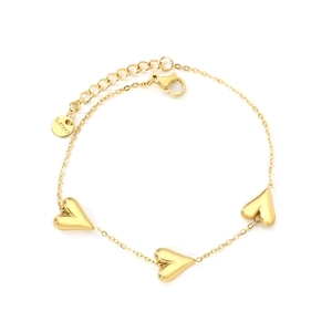 Minimalist 18K gold plated stainless steel bracelet featuring three heart pendants